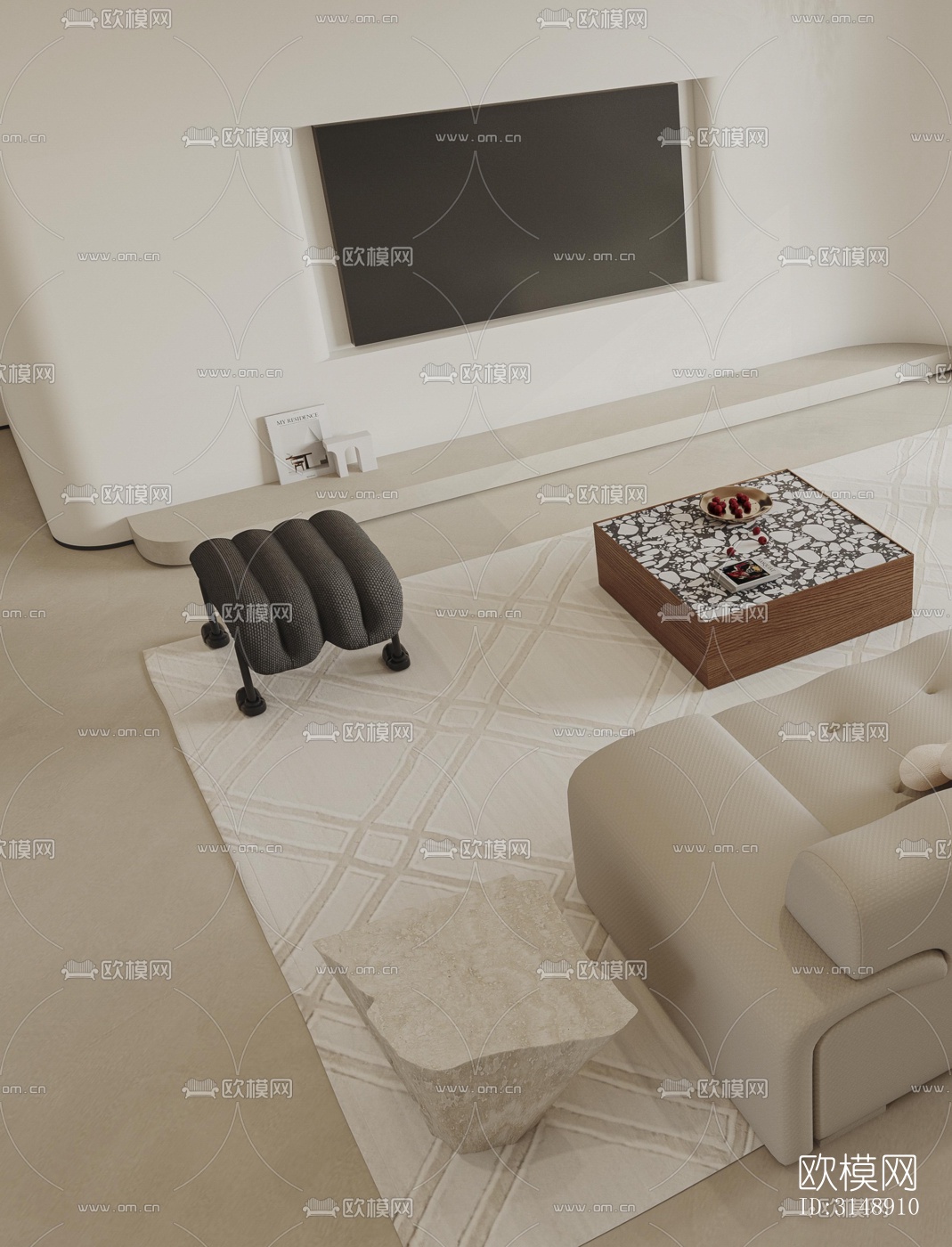 奶油风平层效果图下载（渲染图10）