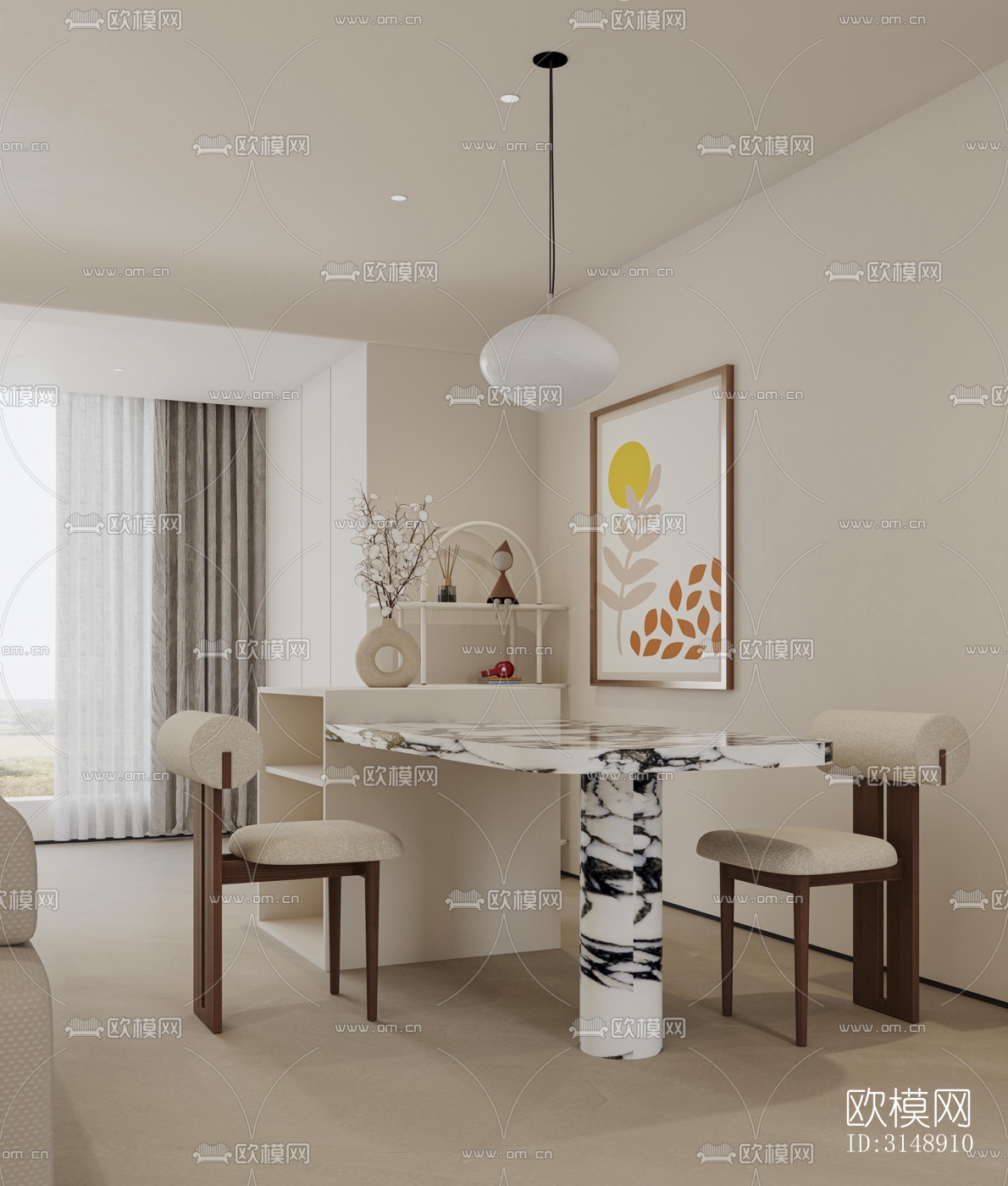 奶油风平层效果图下载（渲染图14）