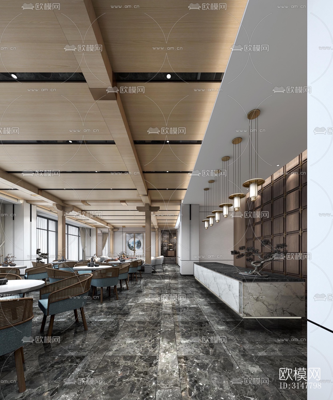 新中式售楼处效果图下载（渲染图1）