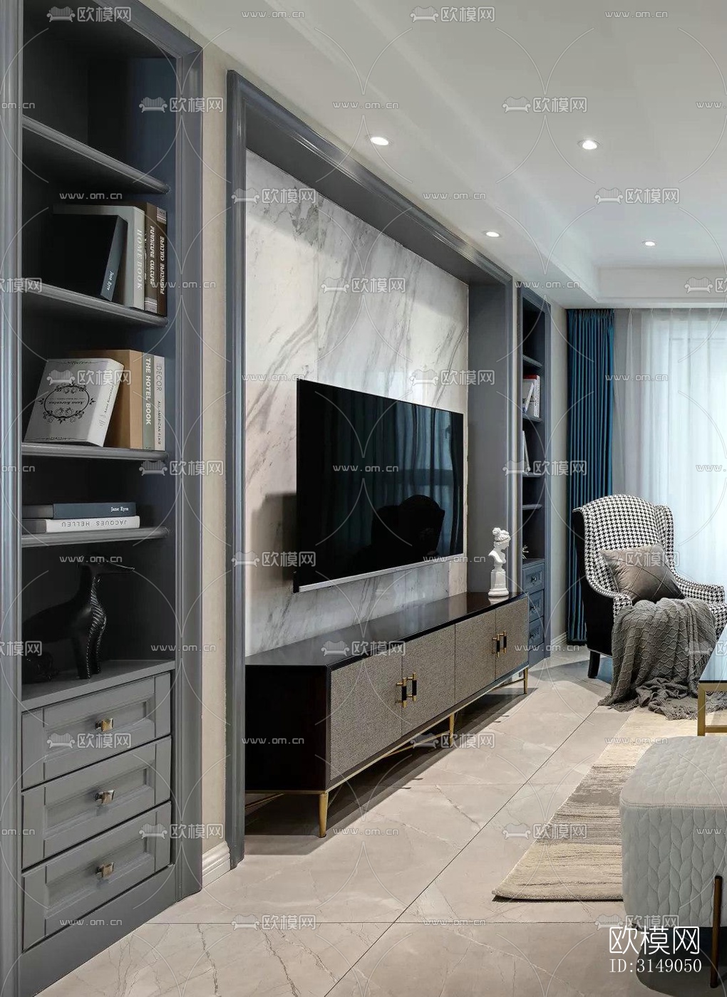 欧式平层效果图下载（渲染图3）