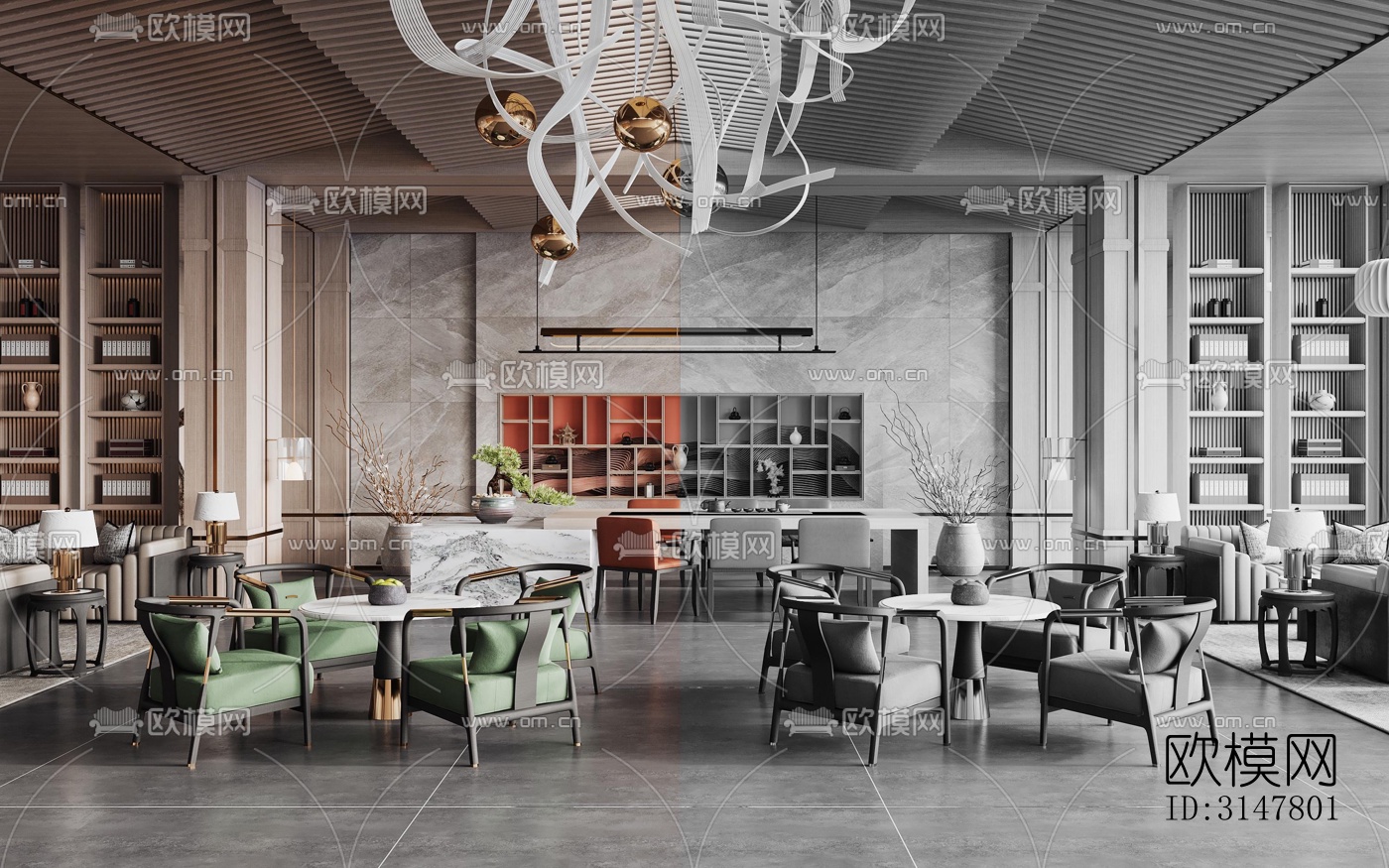 新中式售楼处效果图下载（渲染图10）