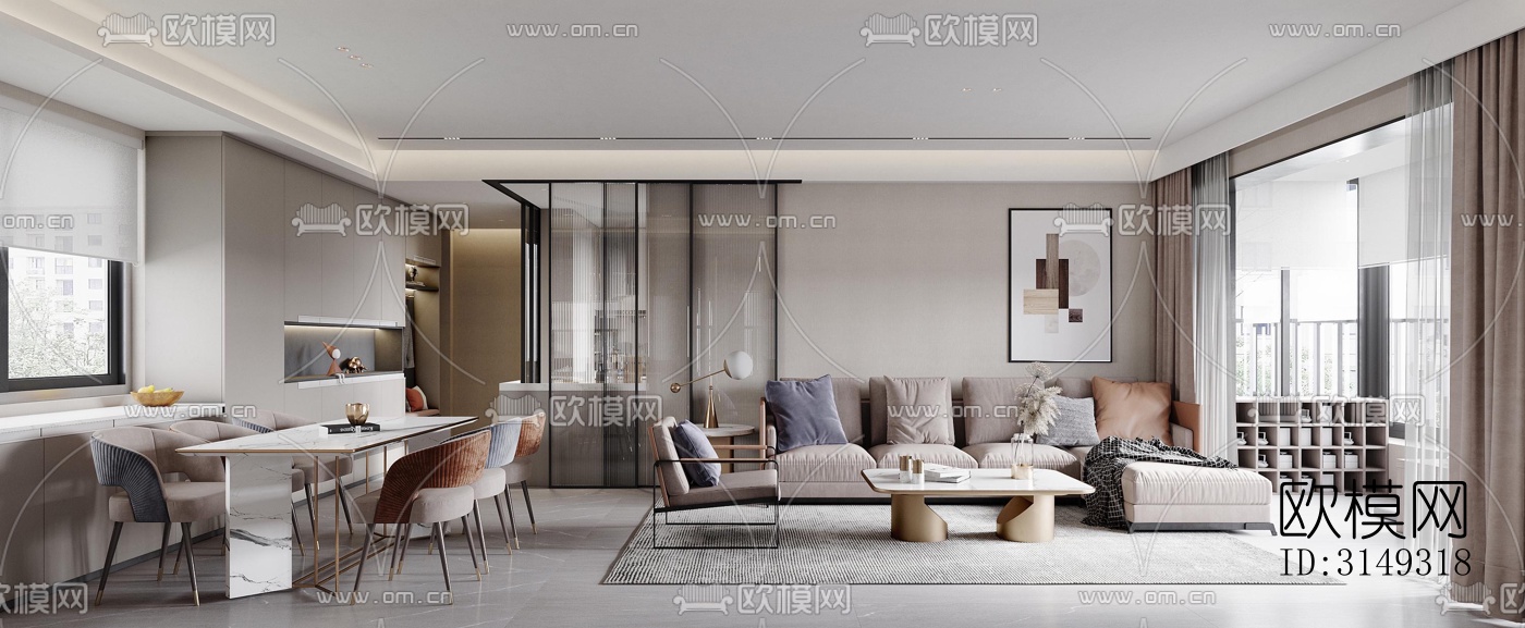 现代平层效果图下载（渲染图11）