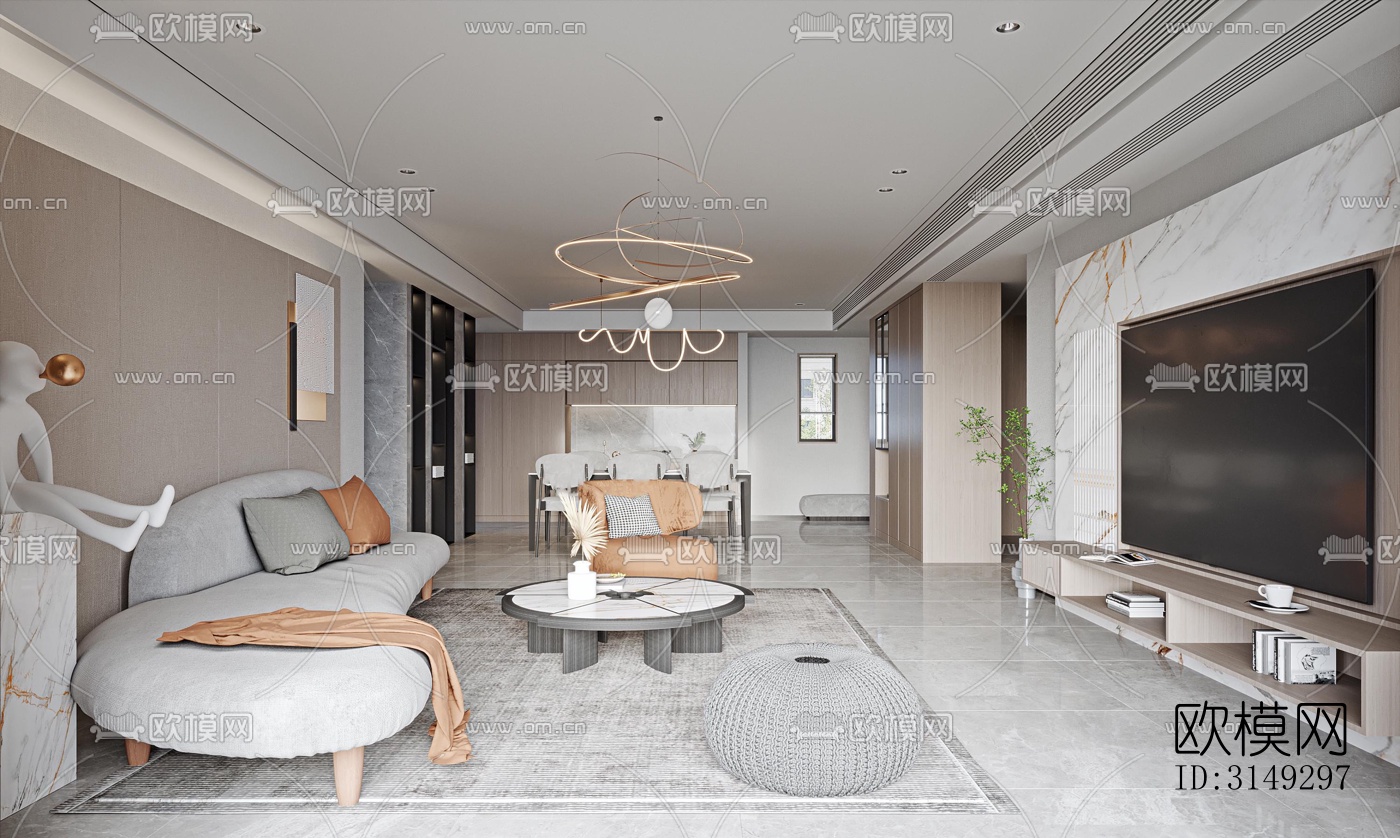 现代平层效果图下载（渲染图1）