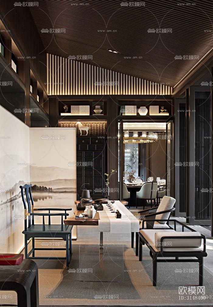 新中式养生会所效果图下载（渲染图4）