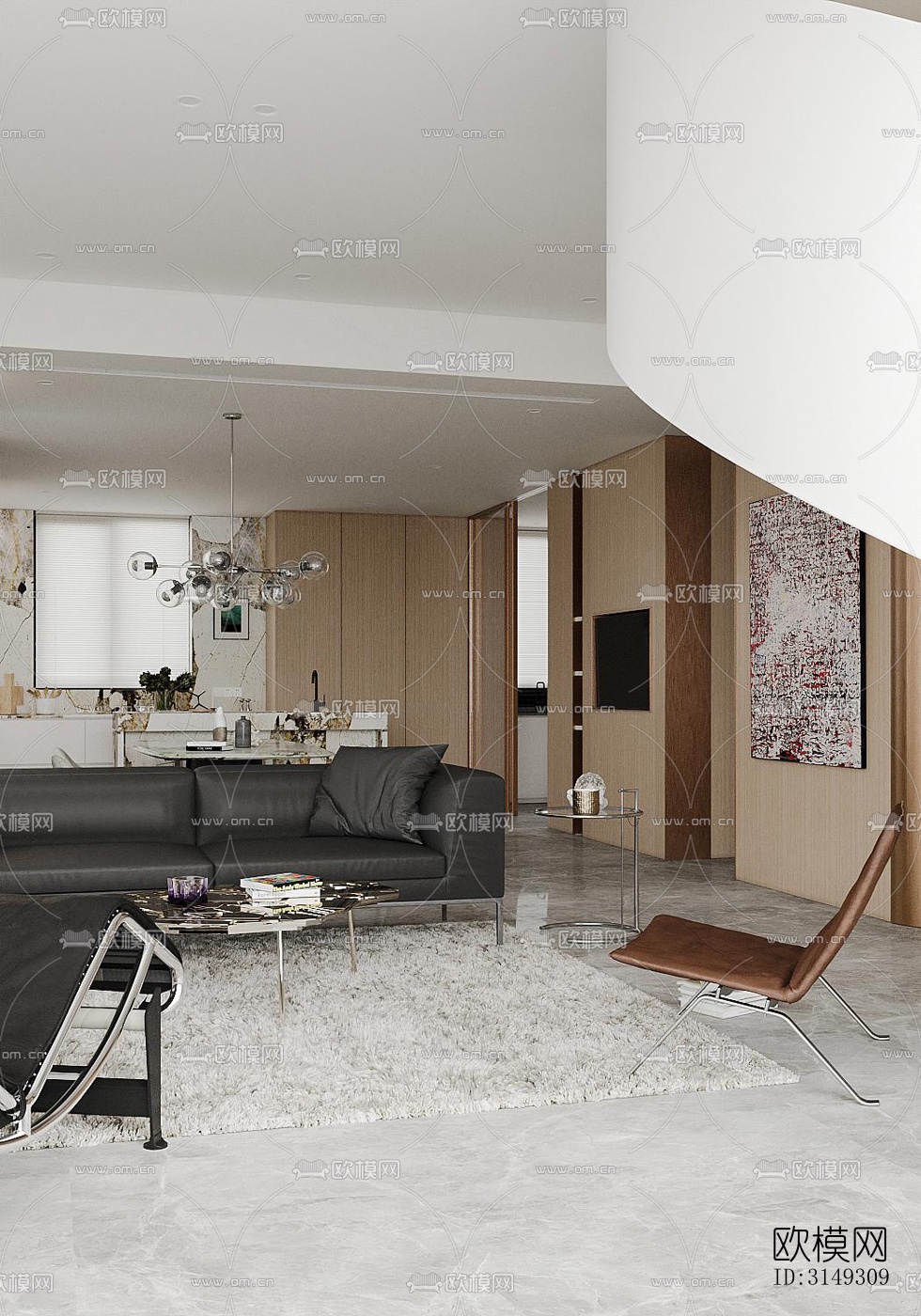 现代平层效果图下载（渲染图7）