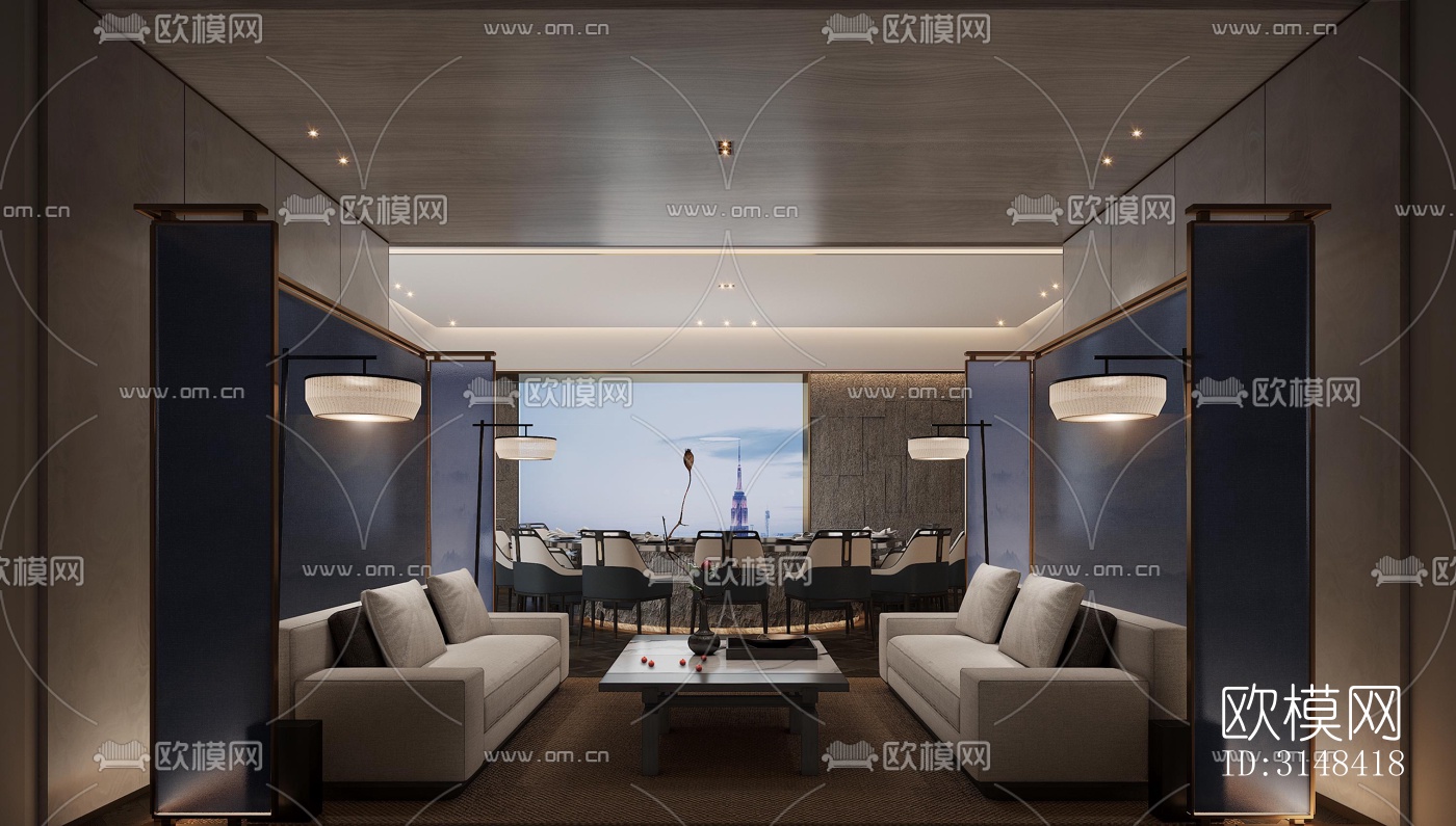 新中式养生会所效果图下载（渲染图8）