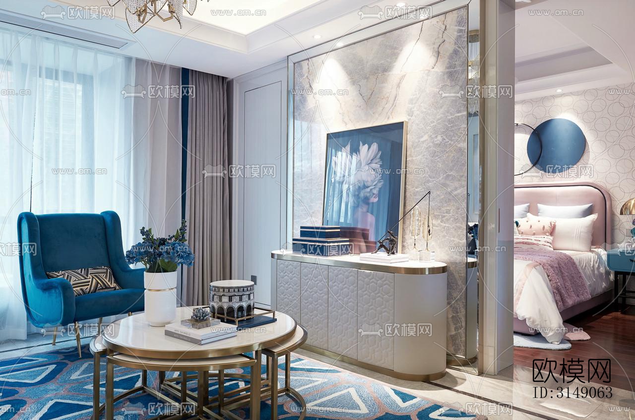欧式平层效果图下载（渲染图3）
