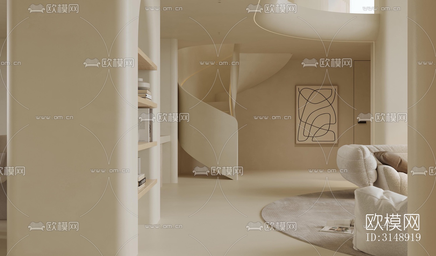 奶油风平层效果图下载（渲染图10）