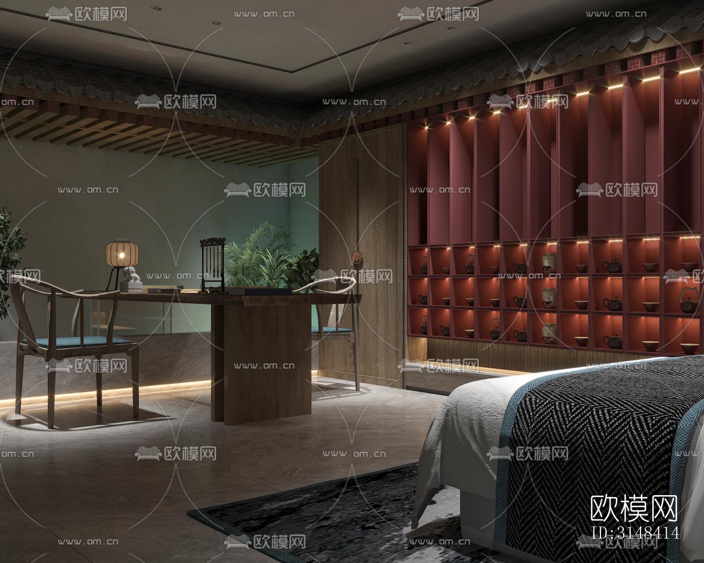 新中式养生会所效果图下载（渲染图5）