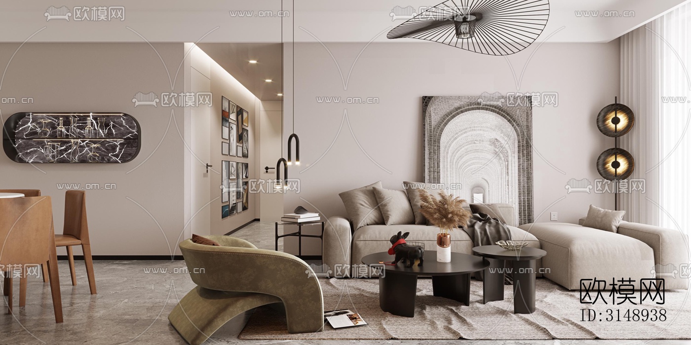 奶油风平层效果图下载（渲染图4）