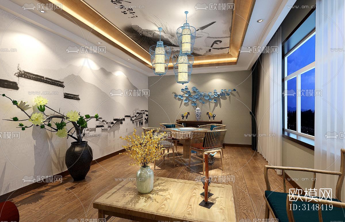 新中式养生会所效果图下载（渲染图5）