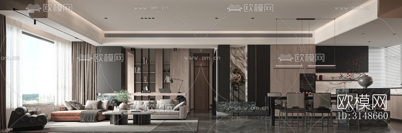 现代大平层效果图下载（渲染图9）