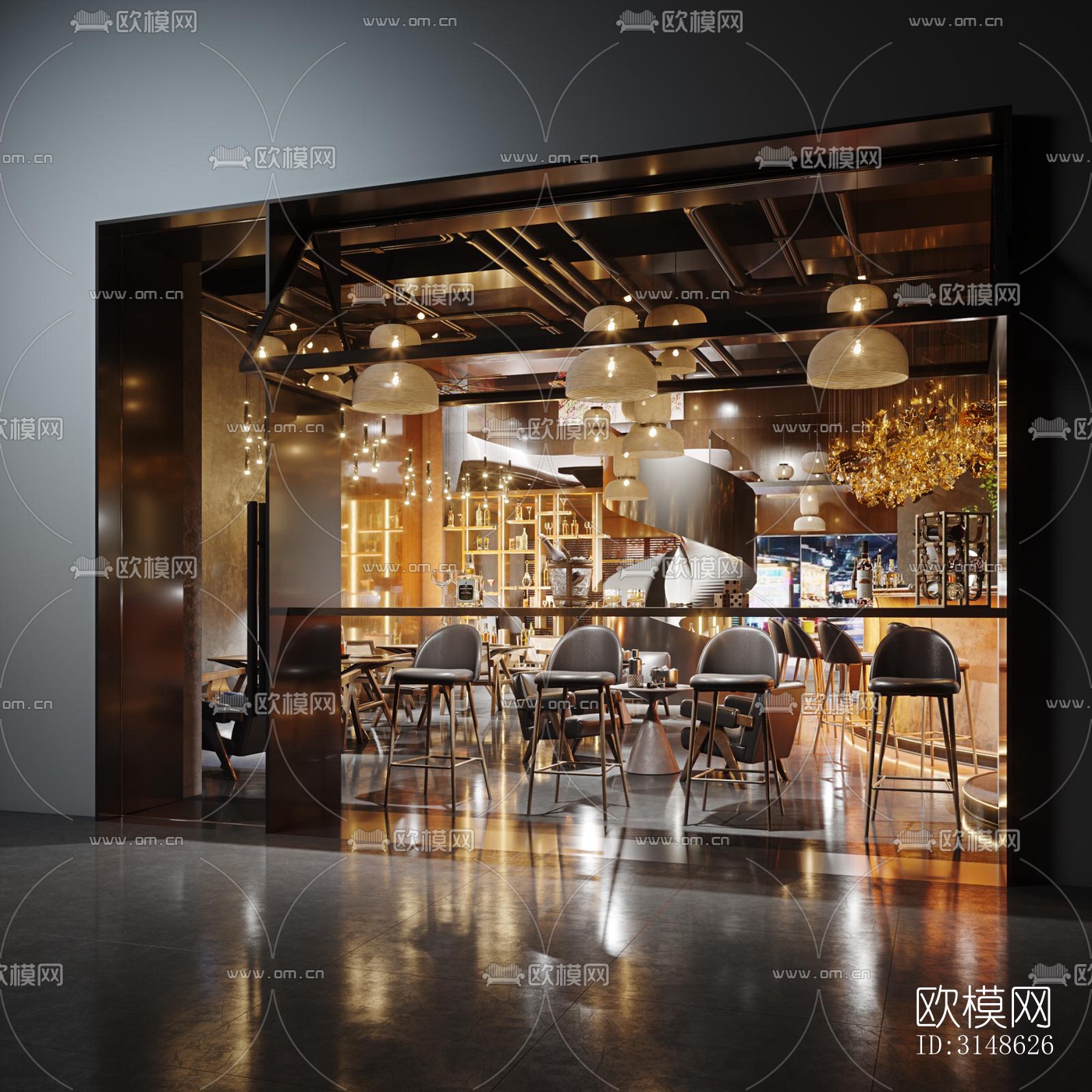 高级灰酒吧效果图下载（渲染图5）