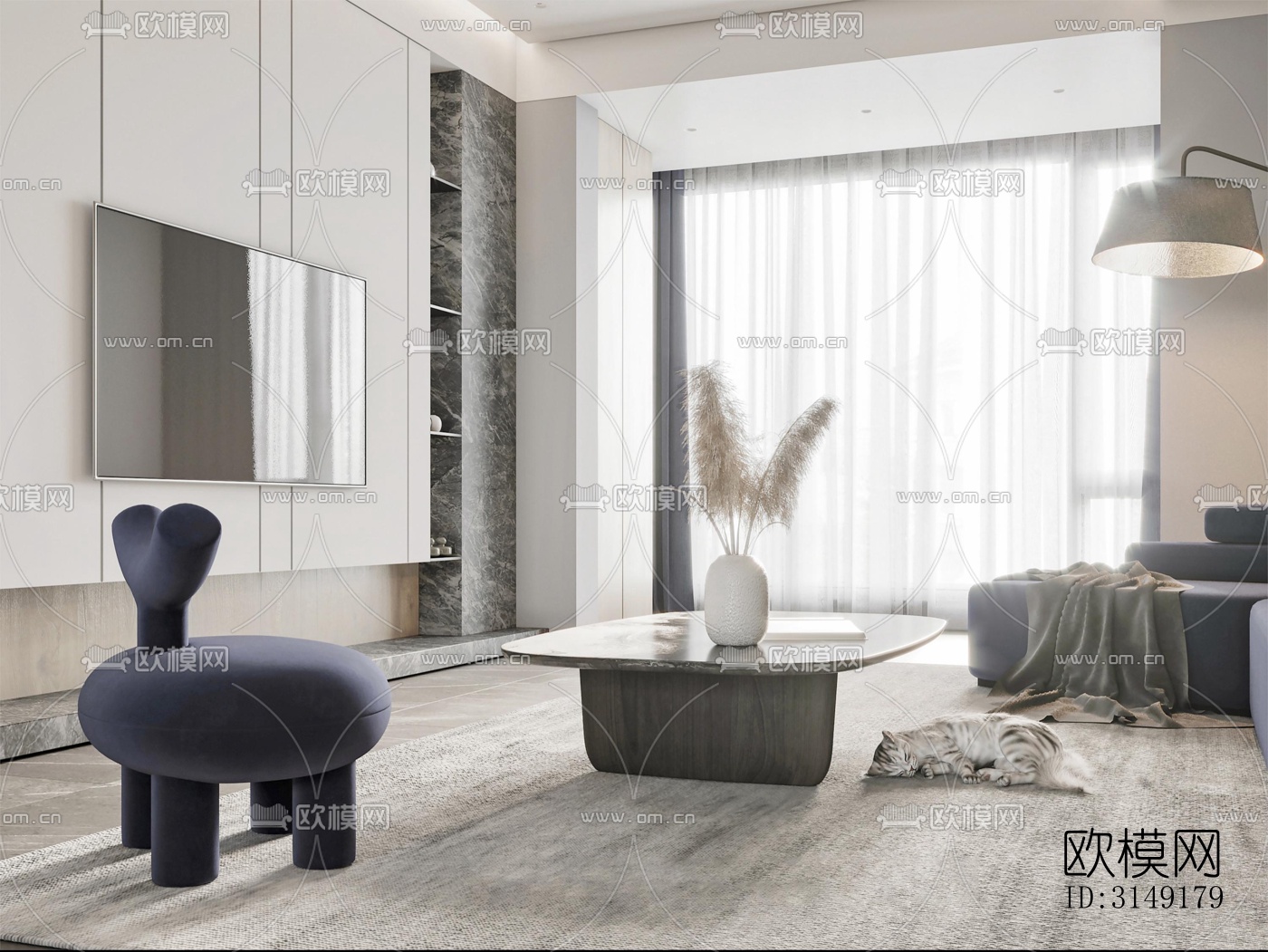 现代平层效果图下载（渲染图8）