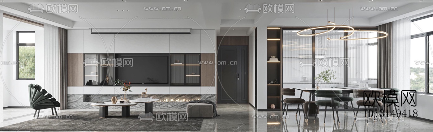 现代平层效果图下载（渲染图6）