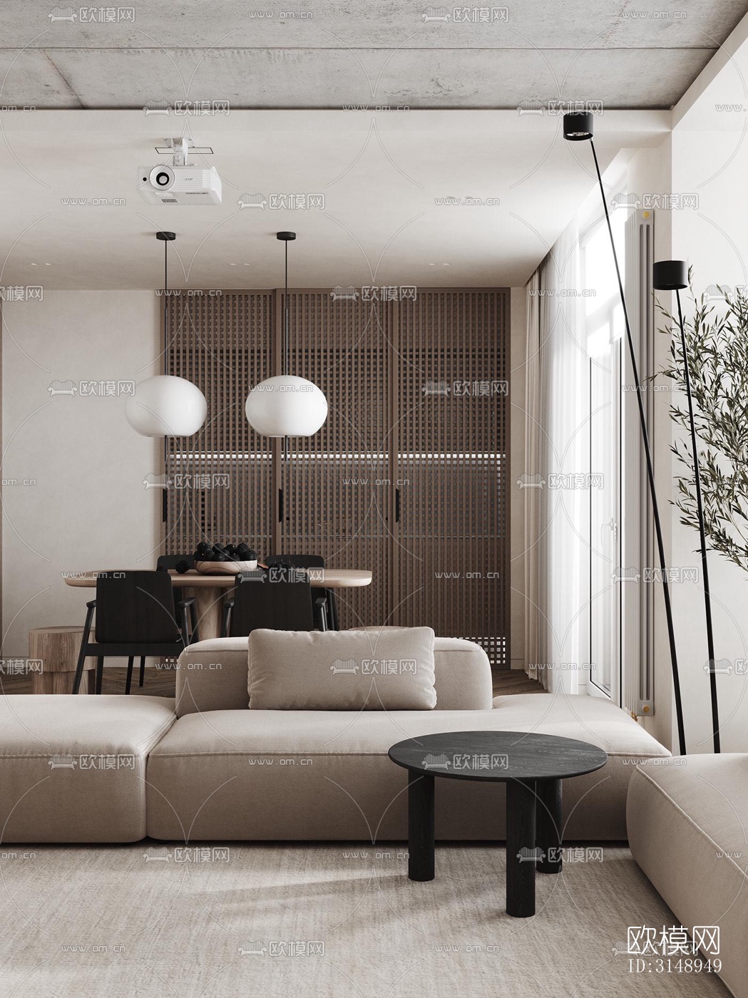 奶油风平层效果图下载（渲染图2）