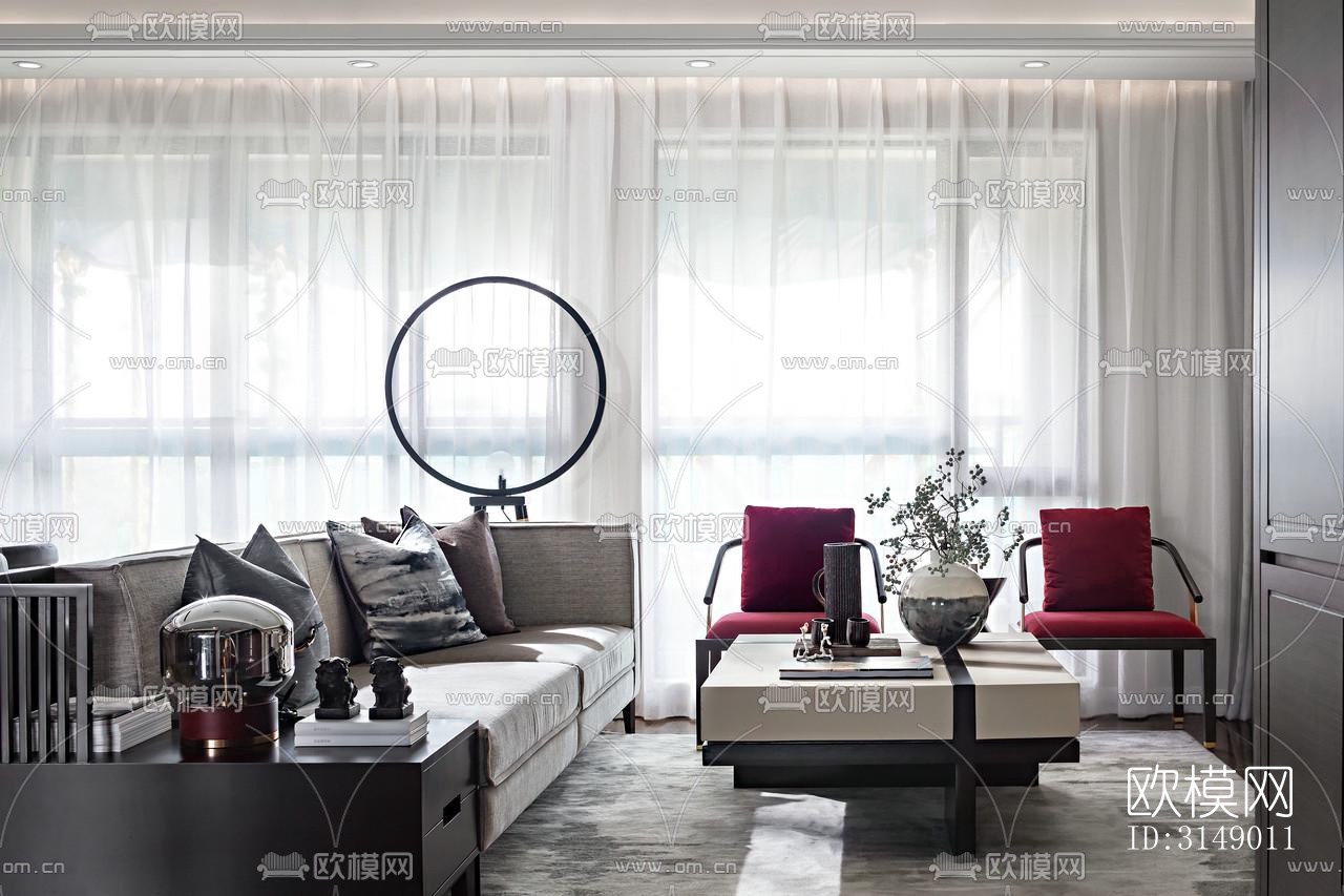 新中式平层效果图下载（渲染图3）