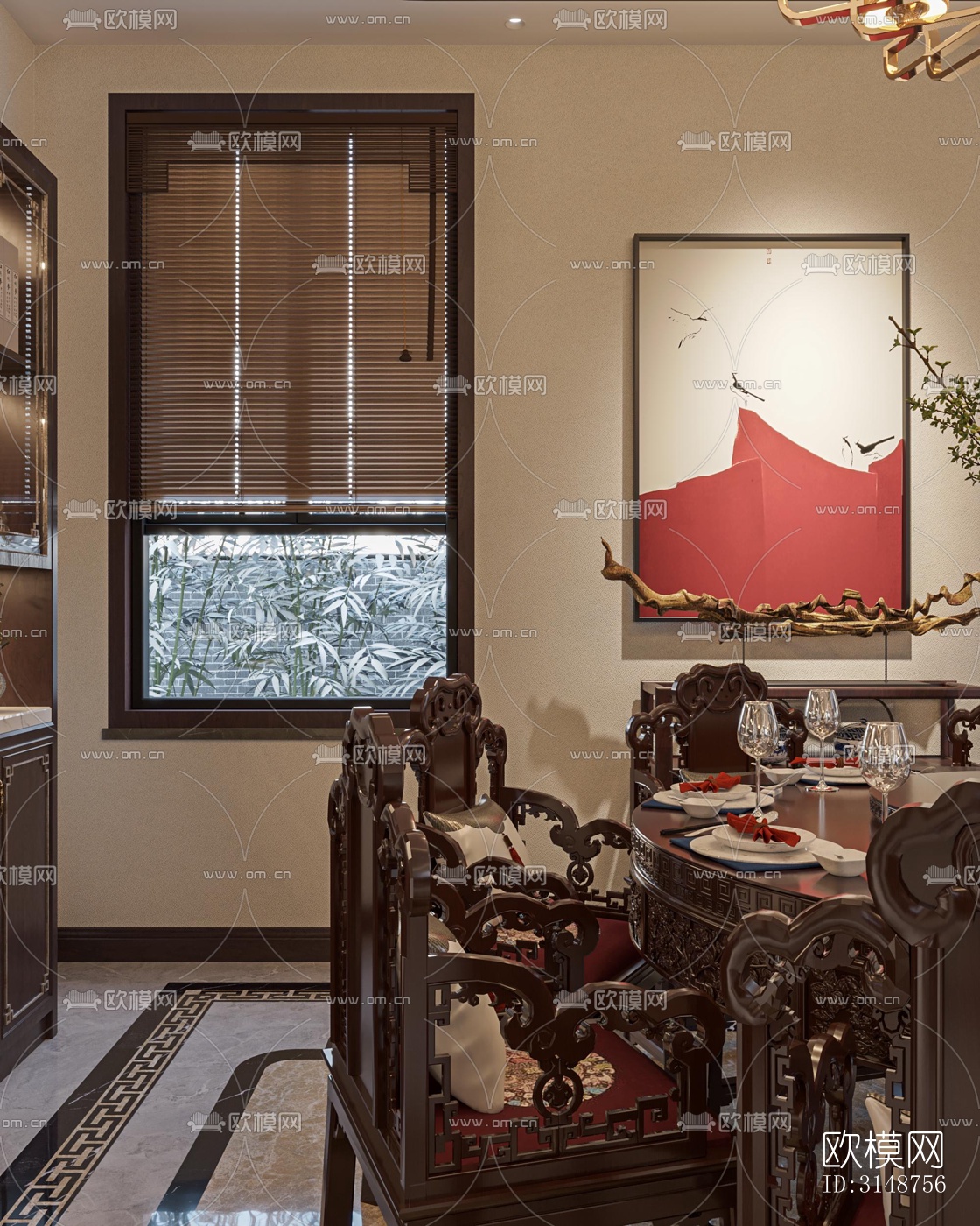 中式平层效果图下载（渲染图2）