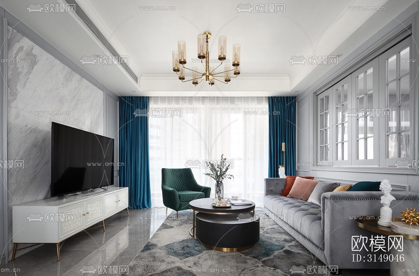 欧式平层效果图下载（渲染图3）