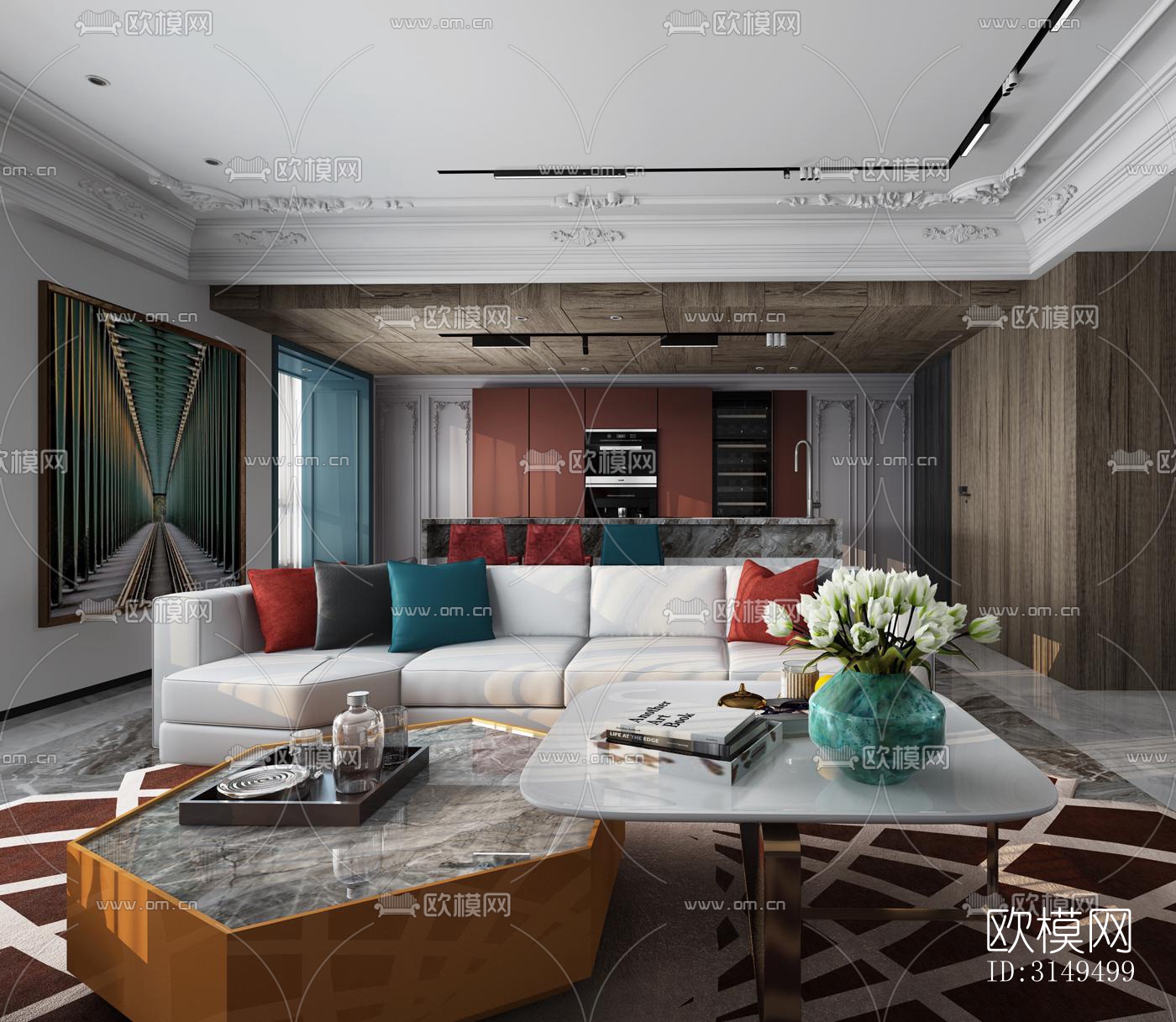 美式平层效果图下载（渲染图11）