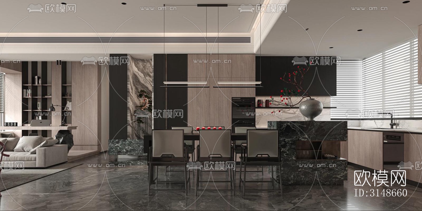 现代大平层效果图下载（渲染图7）