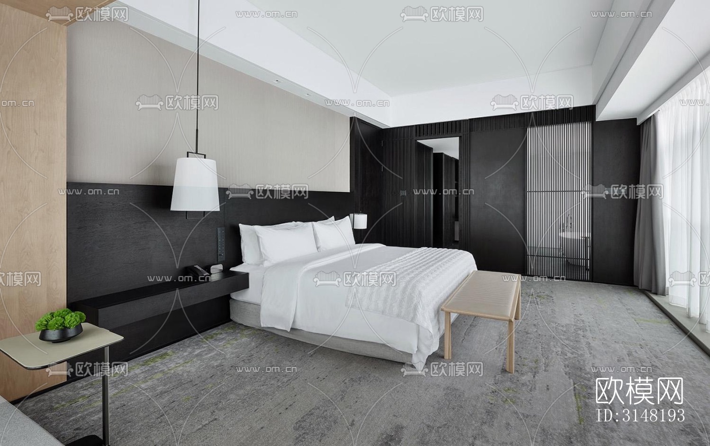 高级灰酒店民宿效果图下载（渲染图5）