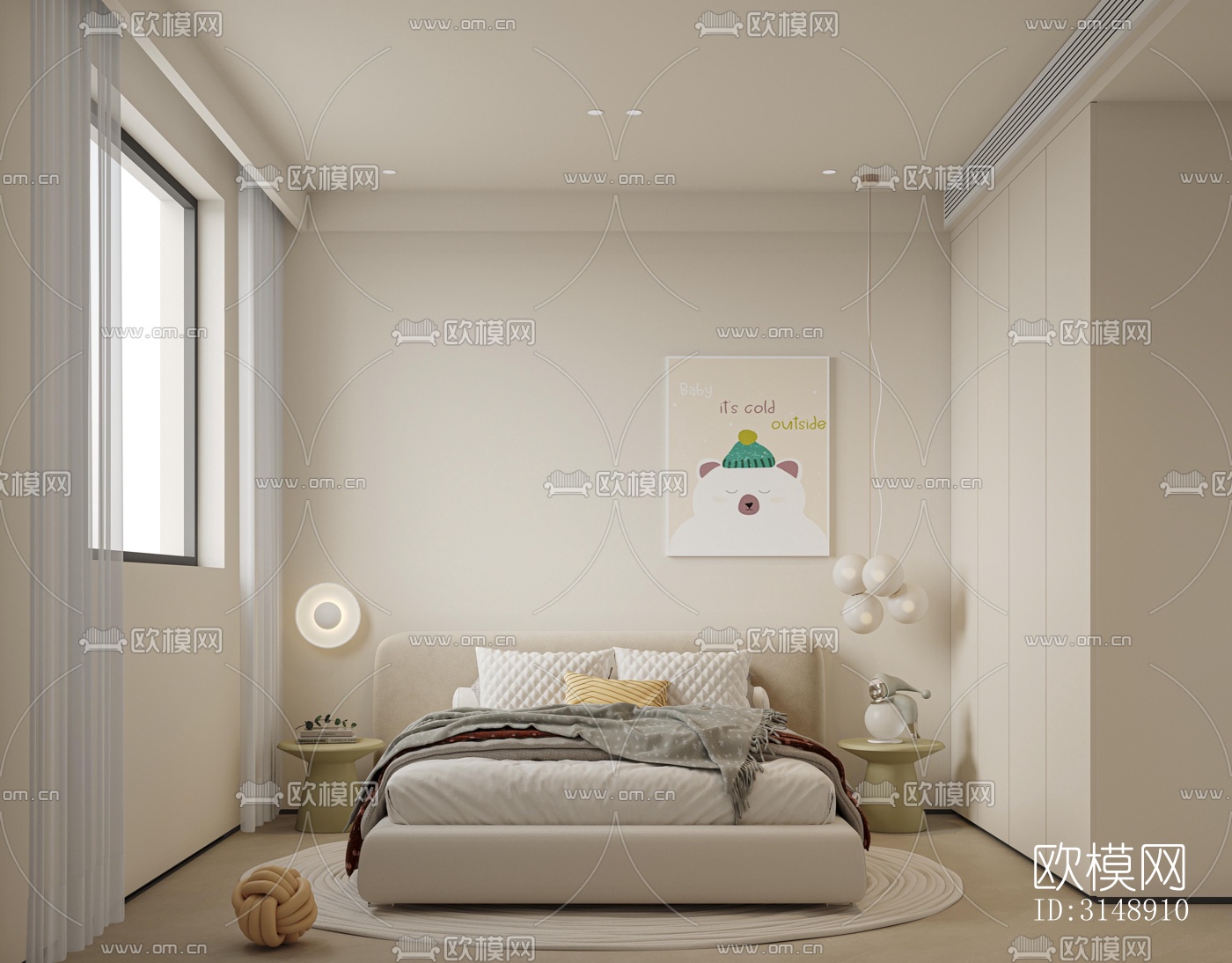 奶油风平层效果图下载（渲染图6）