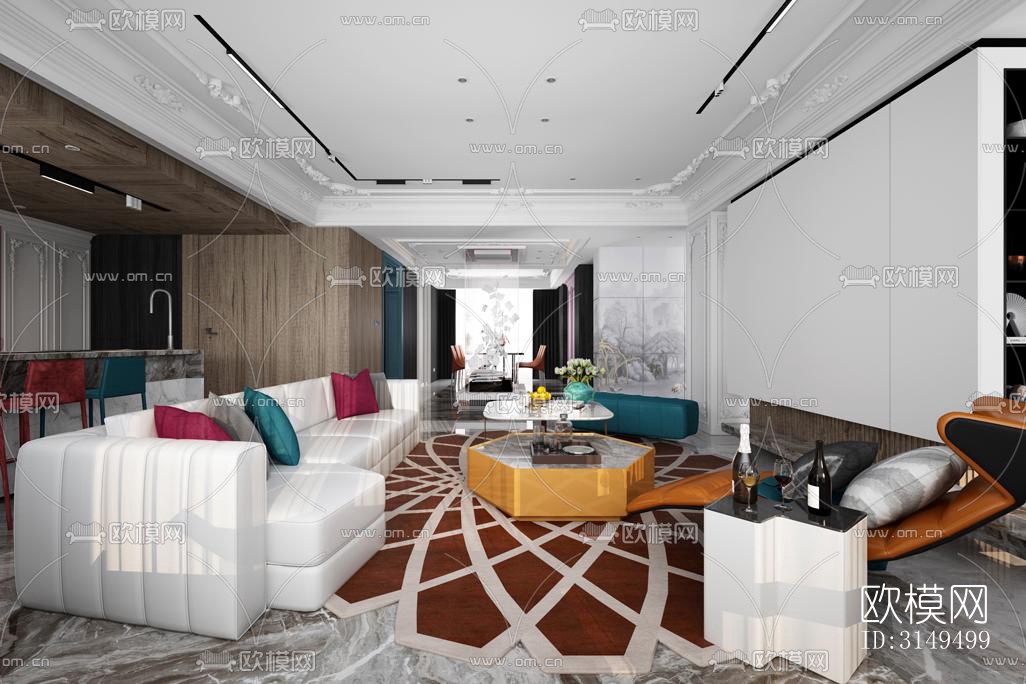 美式平层效果图下载（渲染图10）