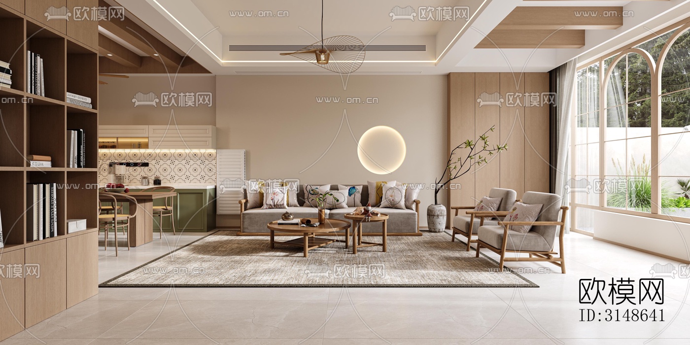 原木风大平层效果图下载（渲染图1）