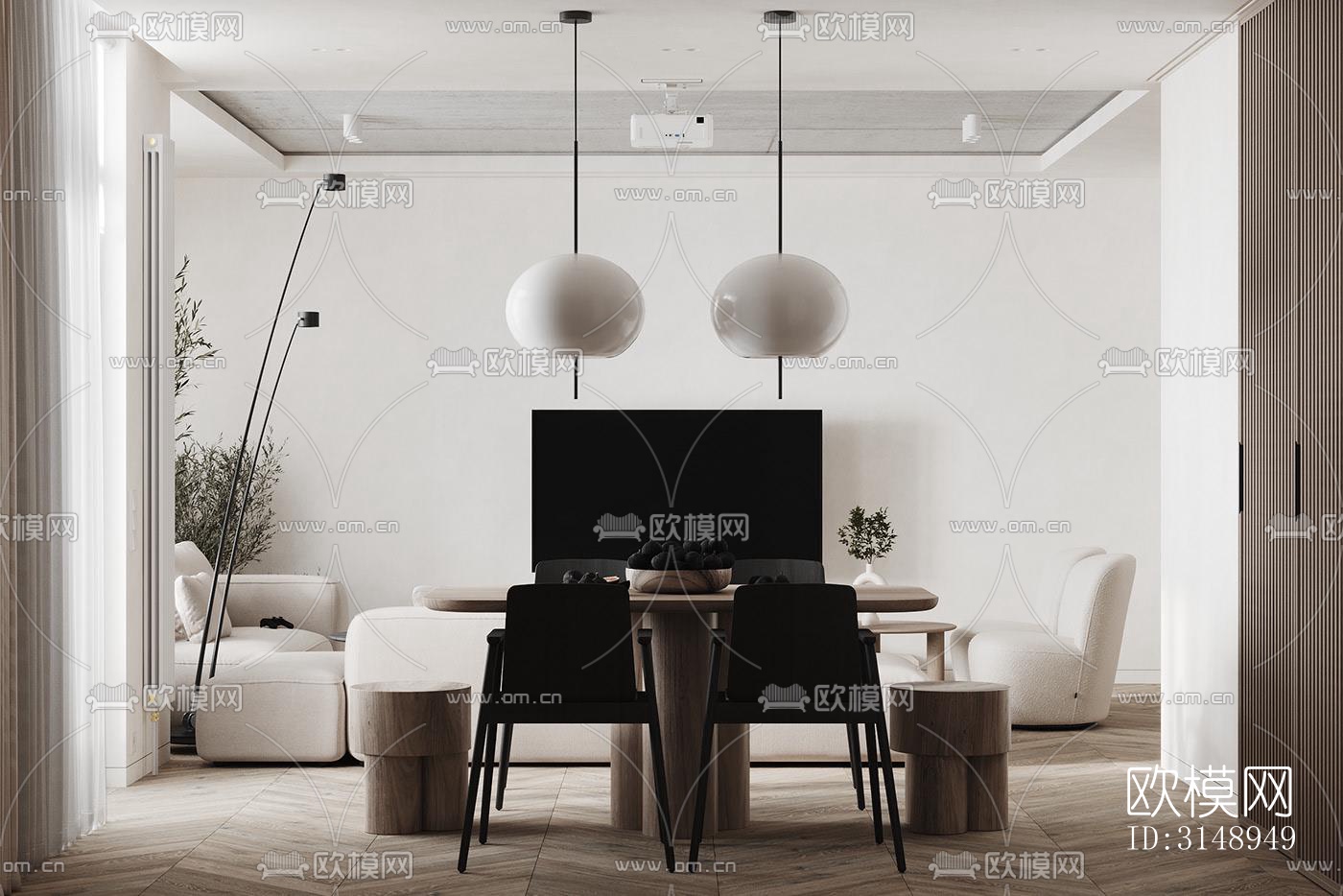 奶油风平层效果图下载（渲染图8）