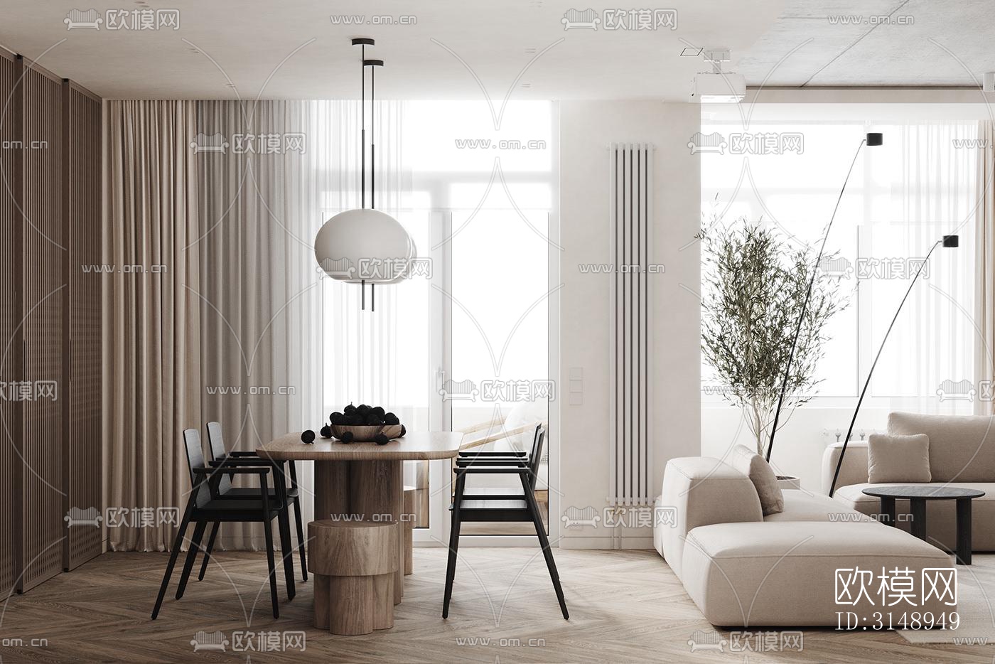 奶油风平层效果图下载（渲染图7）