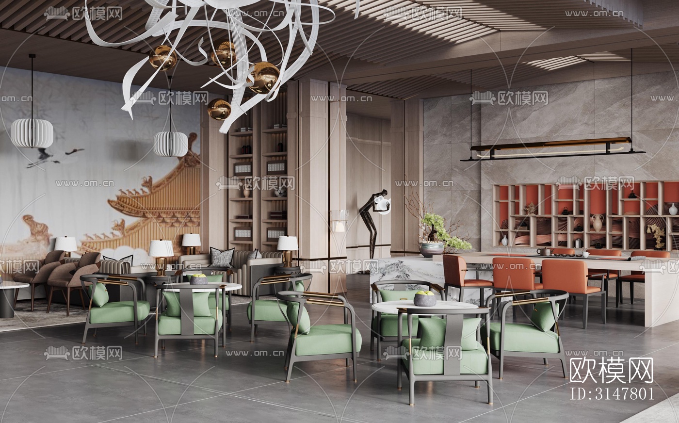 新中式售楼处效果图下载（渲染图5）