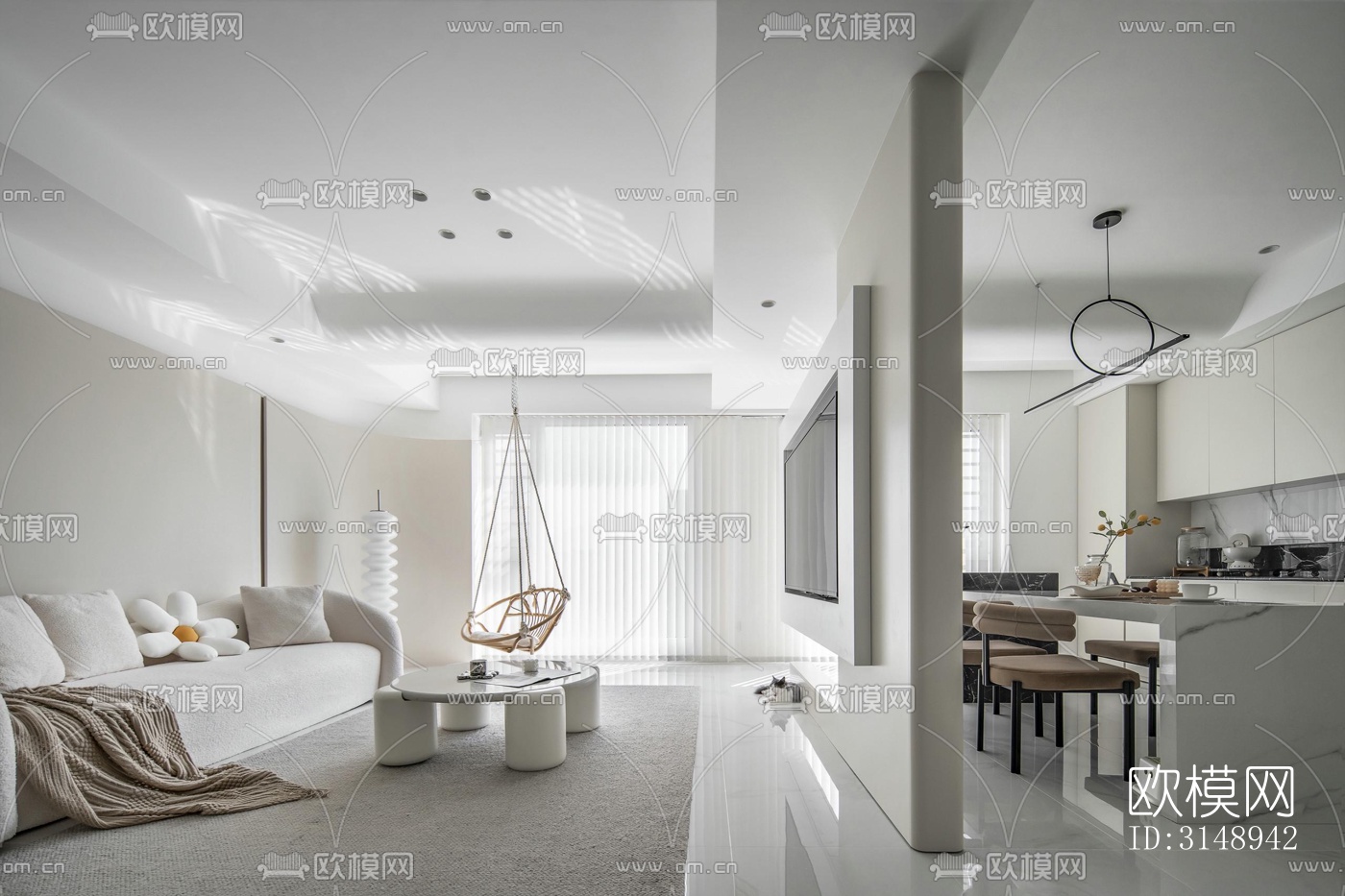 奶油风平层效果图下载（渲染图5）