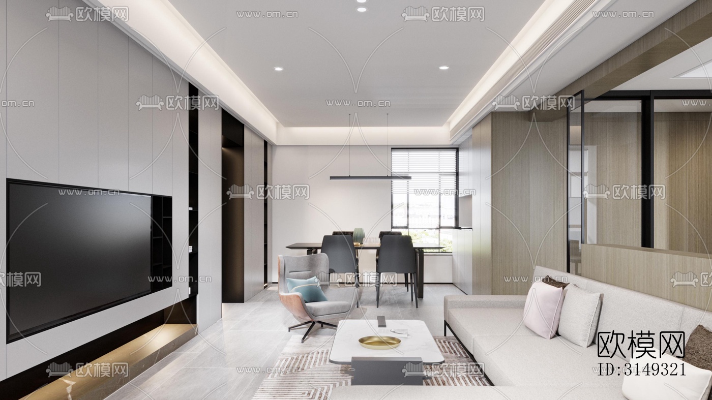 现代平层效果图下载（渲染图6）