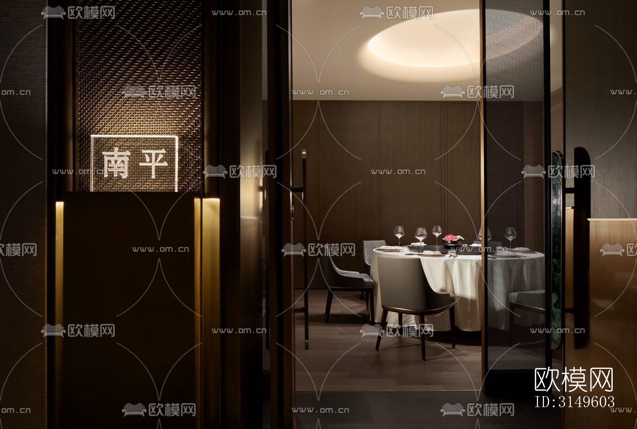 新中式餐厅效果图下载（渲染图16）