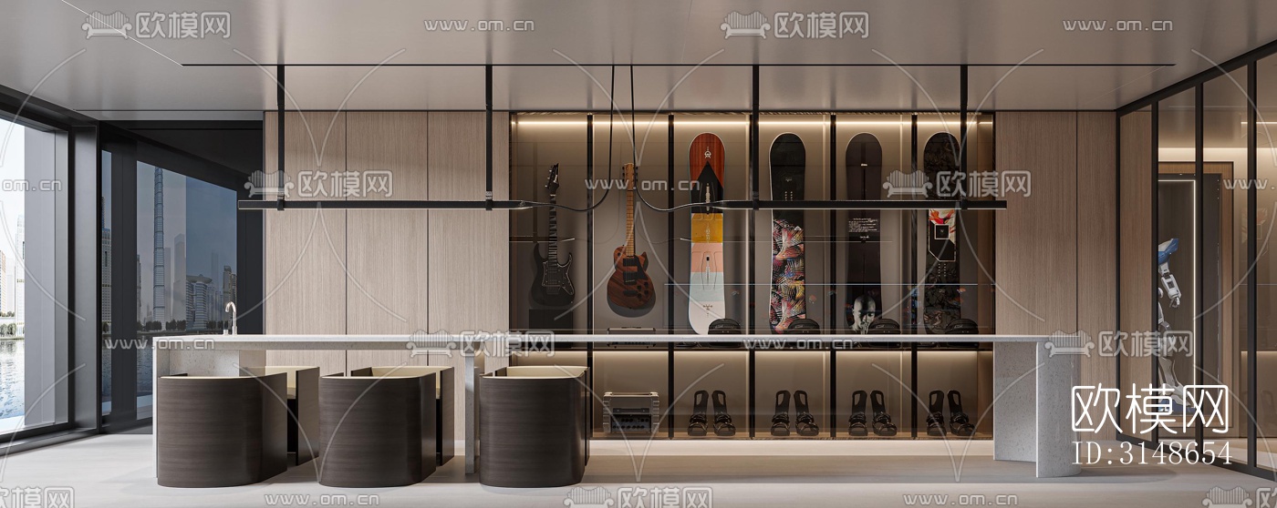 现代大平层效果图下载（渲染图6）