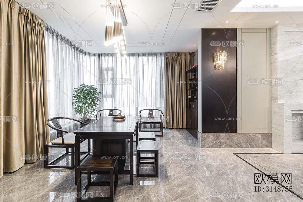 中式平层效果图下载（渲染图11）