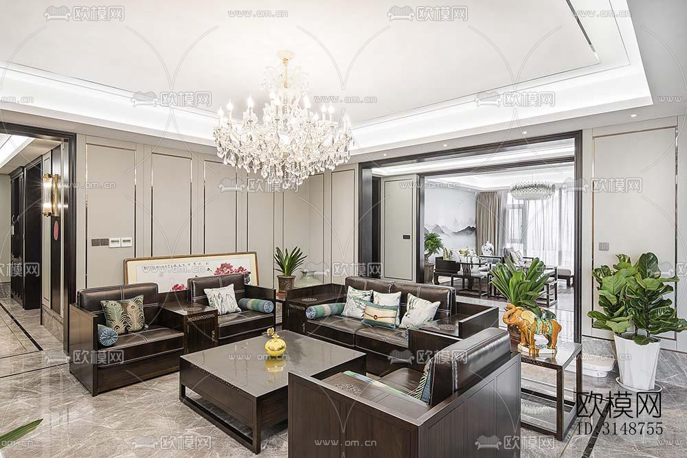 中式平层效果图下载（渲染图9）