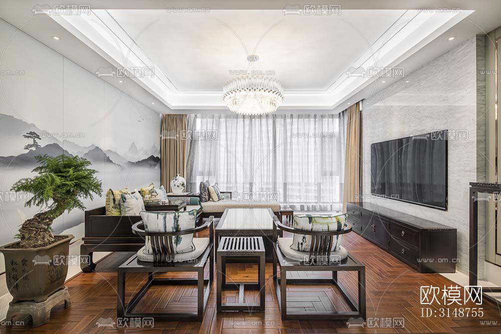 中式平层效果图下载（渲染图5）