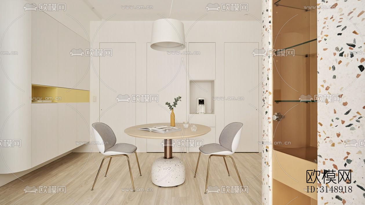 奶油风平层效果图下载（渲染图11）