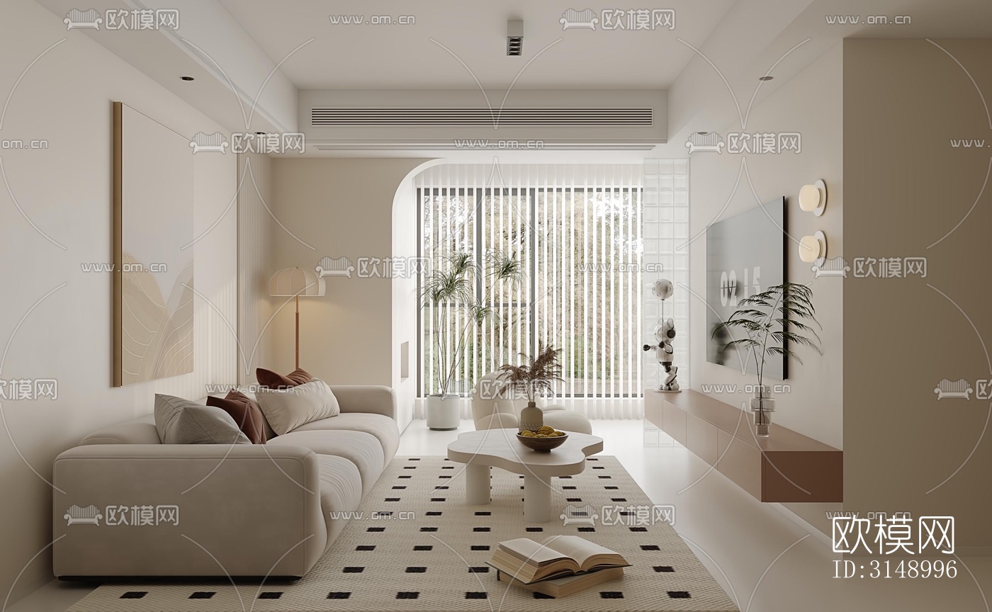 奶油风平层效果图下载（渲染图5）