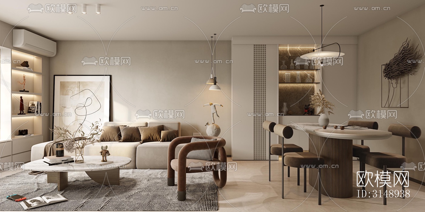 奶油风平层效果图下载（渲染图2）