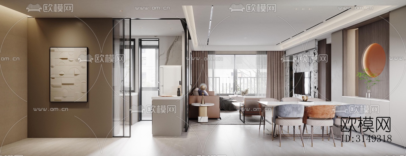 现代平层效果图下载（渲染图10）