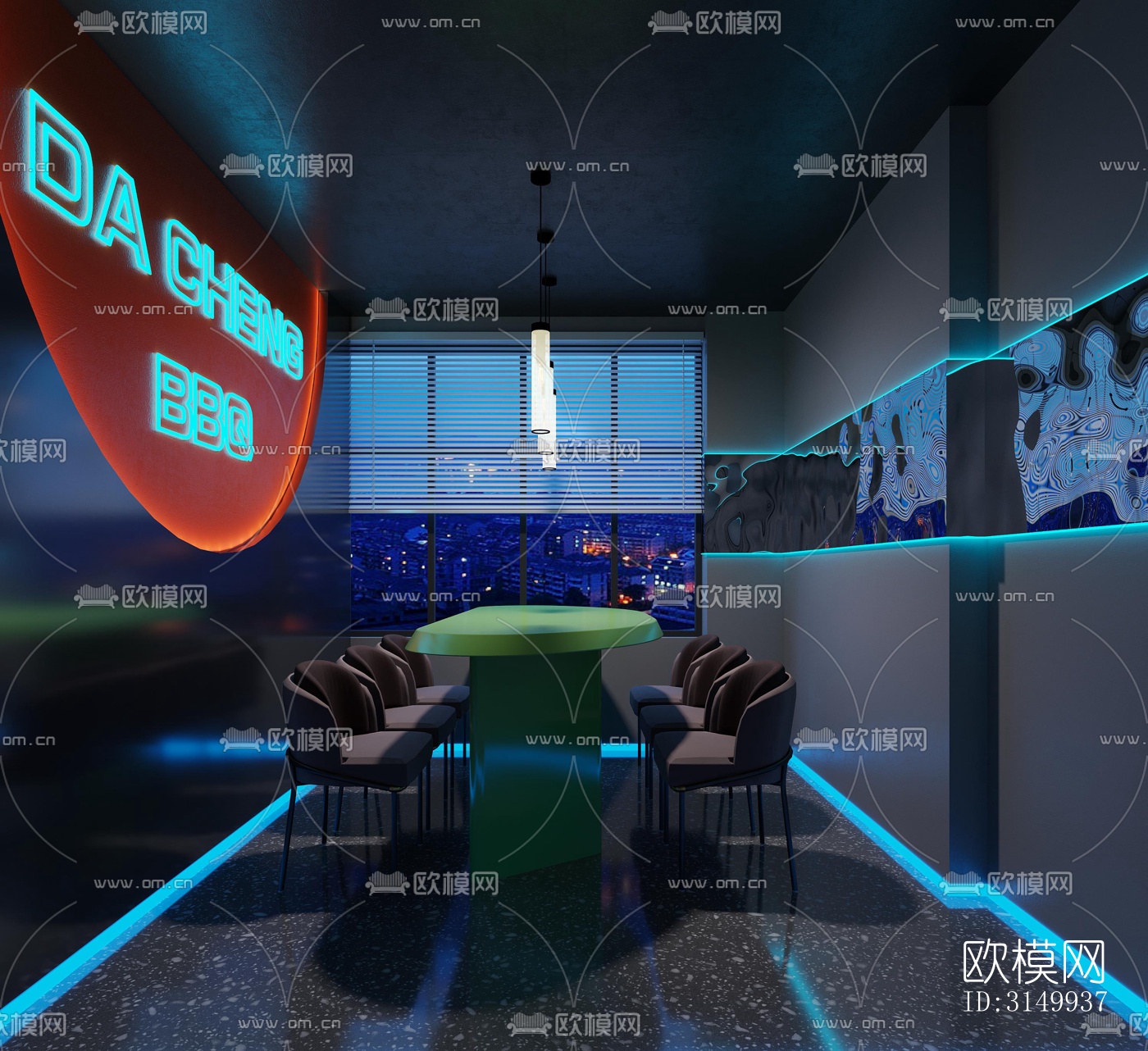 现代火锅烤肉效果图下载（渲染图6）