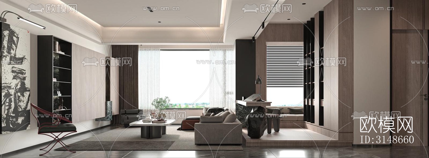 现代大平层效果图下载（渲染图6）