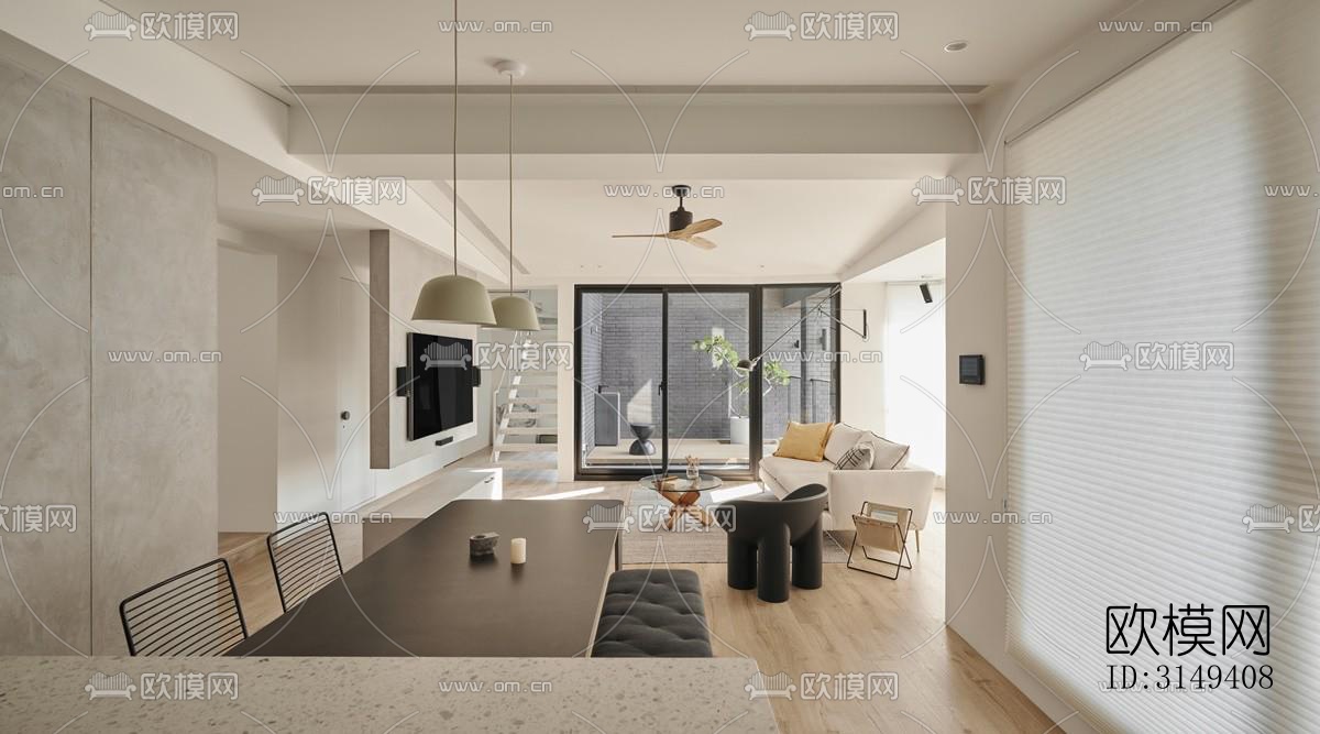 现代平层效果图下载（渲染图4）