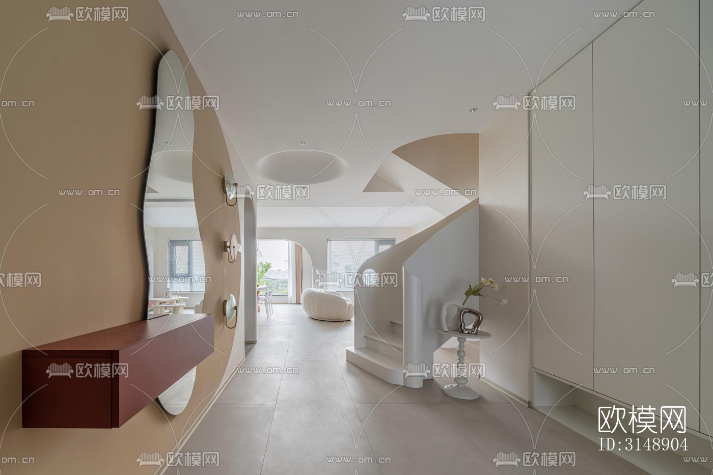 奶油风平层效果图下载（渲染图11）