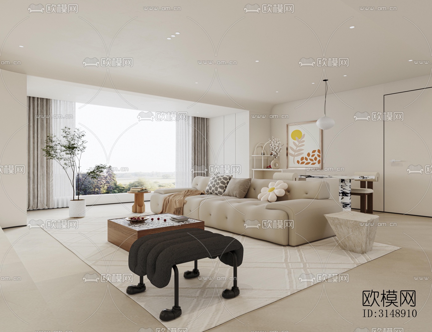 奶油风平层效果图下载（渲染图11）