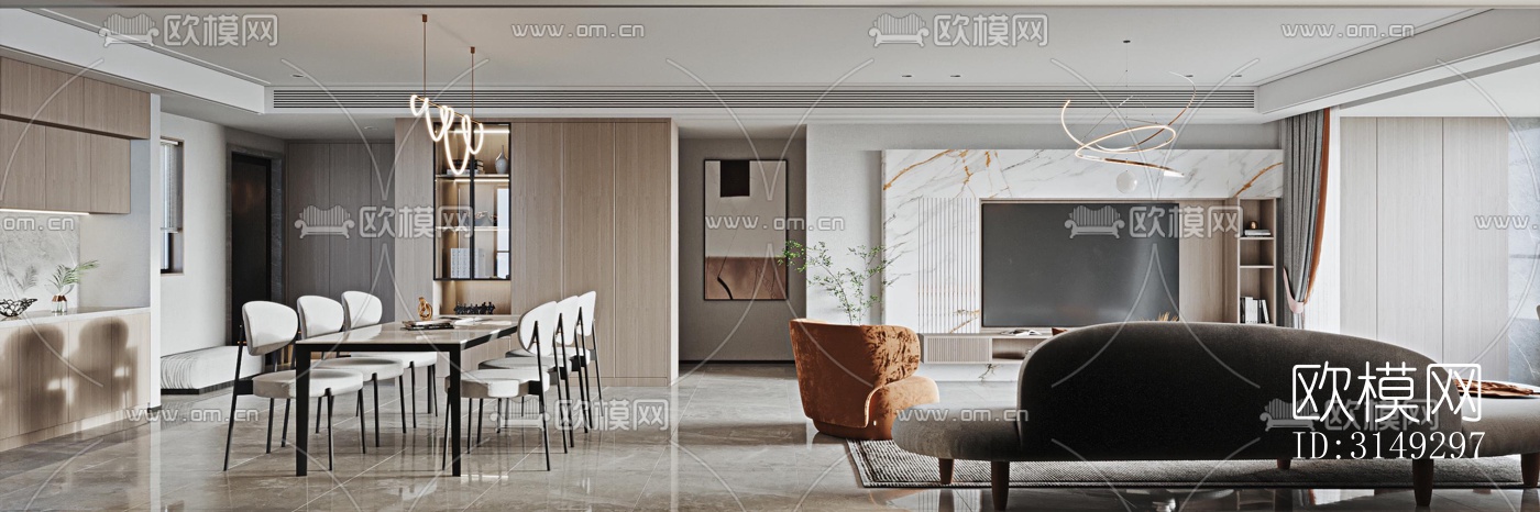 现代平层效果图下载（渲染图3）