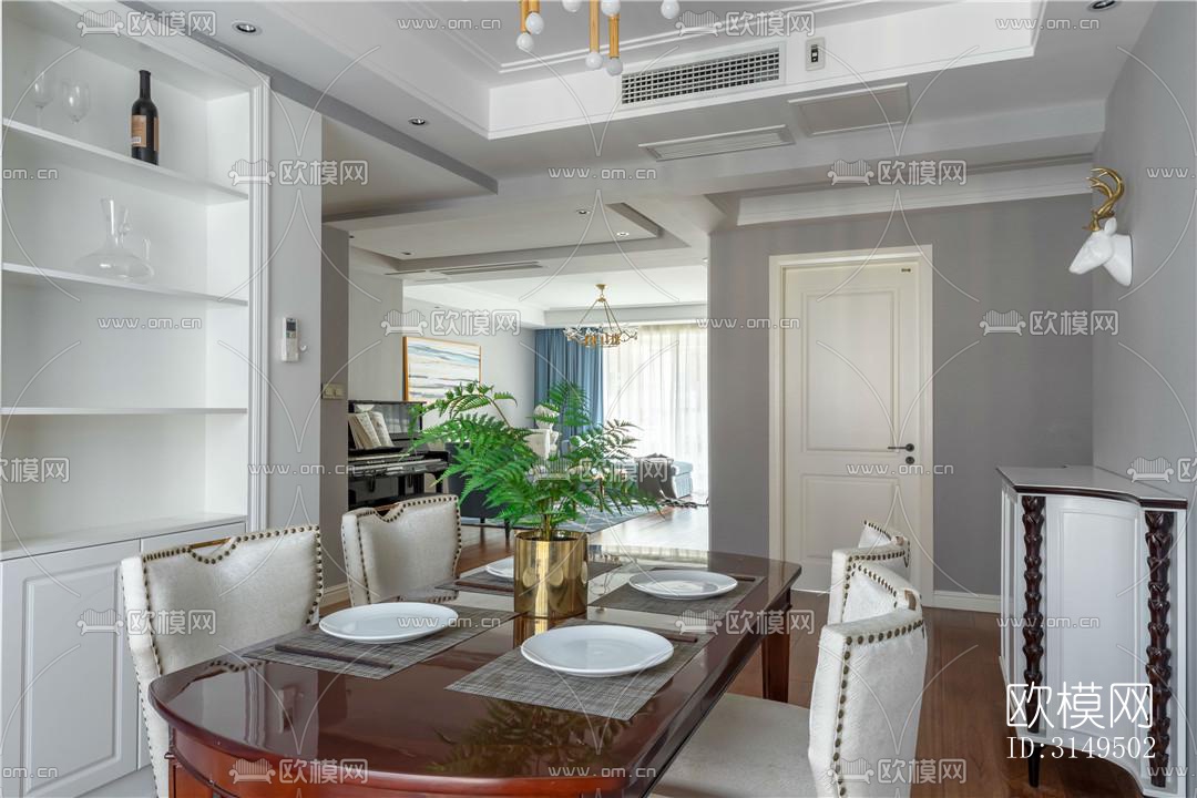 美式平层效果图下载（渲染图12）